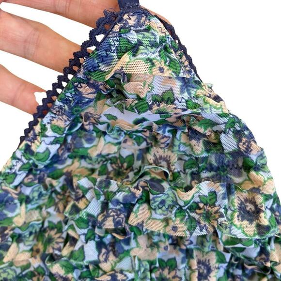 Aerie Sz M Mesh Ruffle Strappy Triangle Bralette Blue Green Floral NWT - Picture 8 of 14